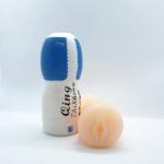 Cốc Qing silicone mềm cho nam, dụng cụ hỗ trợ thủ dâm có tay cầm nhựa, vỏ xanh ruột màu da người, kích thước 18x8cm, phù hợp khách hàng trưởng thành muốn tìm đồ chơi người lớn cầm tay không sử dụng động cơ rung