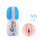 Cốc Qing silicone mềm cho nam, dụng cụ hỗ trợ thủ dâm có tay cầm nhựa, vỏ xanh ruột màu da người, kích thước 18x8cm, phù hợp khách hàng trưởng thành muốn tìm đồ chơi người lớn cầm tay không sử dụng động cơ rung