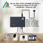 Bộ Lưu Điện Dự Phòng APOWER QX-2416-L, UPS Mini 12000mAh, Hỗ Trợ POE 24V 1A, Nguồn 5V 9V 12V, Màn Hình LED Thông Minh, Giữ Thiết Bị Hoạt Động 24H Không Gián Đoạn