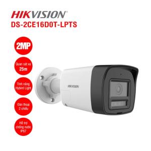 Camera Trụ Hikvision DS-2CE16D0T-LPTS 1080p, Smart HybridLight, Âm Thanh Hai Chiều, Quan Sát 25m IR + 20m Đèn Trắng